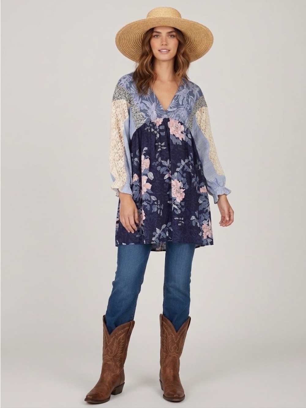 🎉3/$45 Umgee Mini Tunic Dress S Floral Boho Cottagecore Romantic Feminine